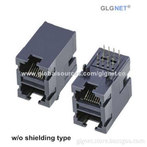 RoHS Directive-compliant RJ45 Jack, 2x1 Port, with or w/o Shielding and LED